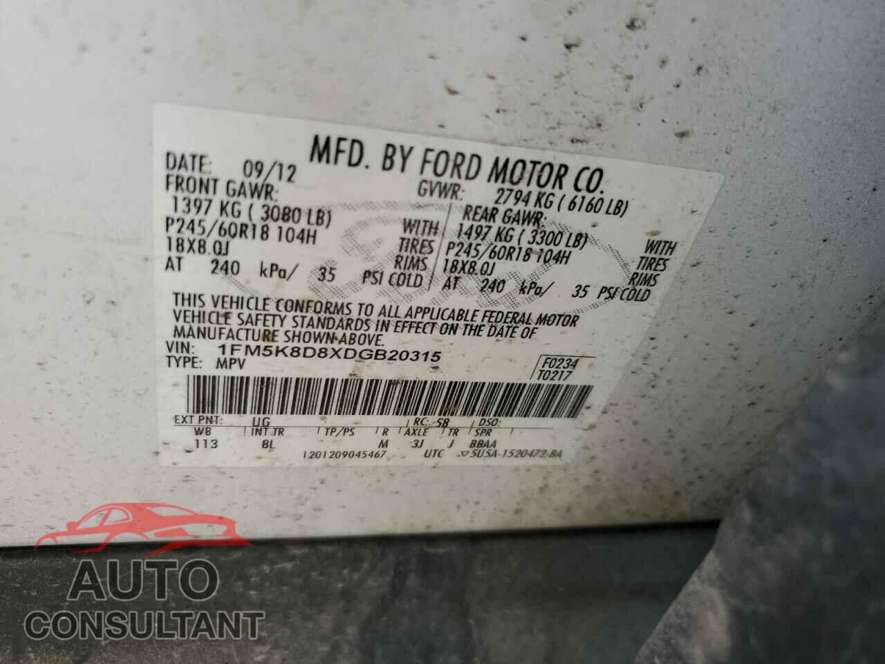 FORD EXPLORER 2013 - 1FM5K8D8XDGB20315