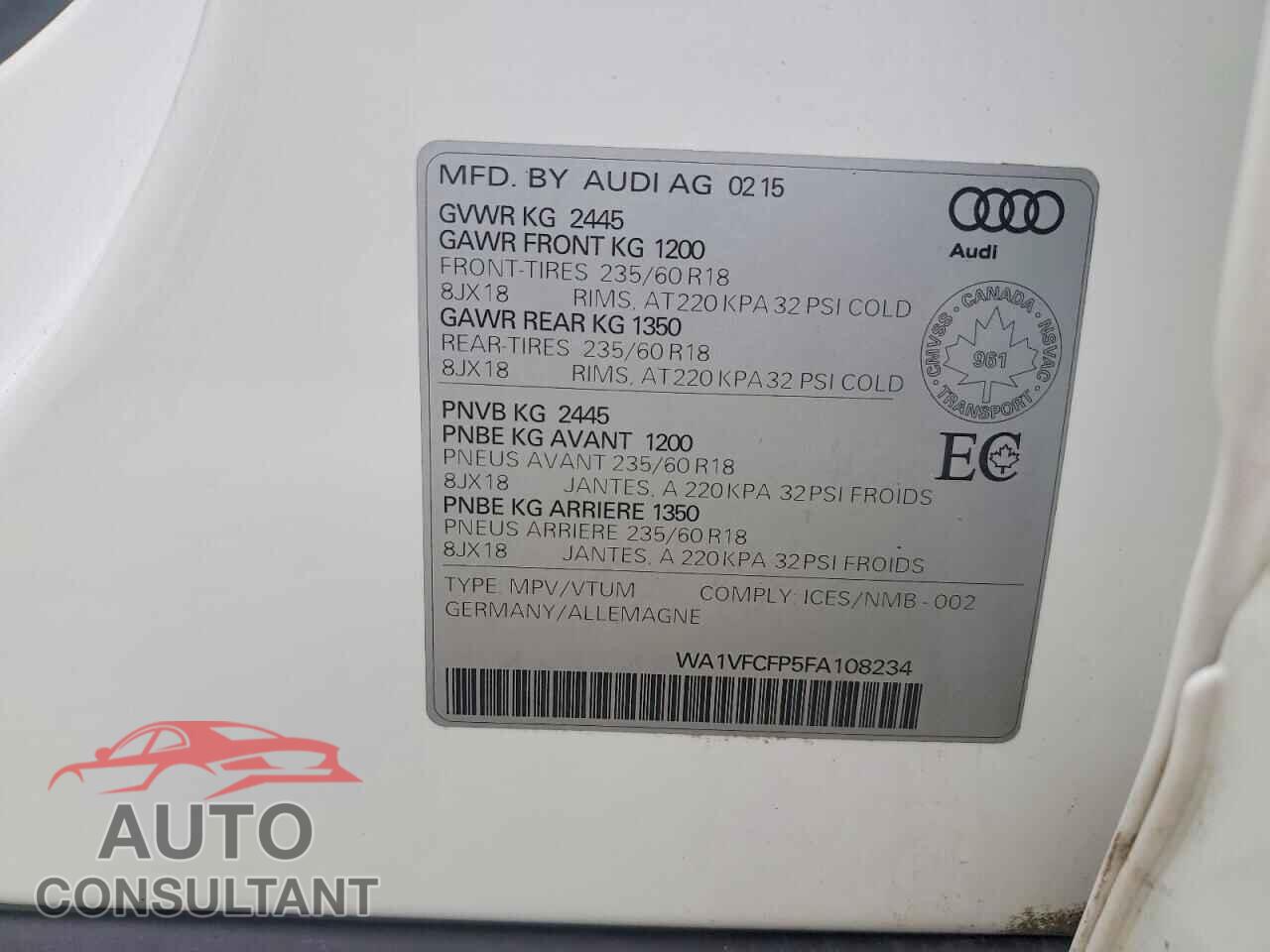 AUDI Q5 2015 - WA1VFCFP5FA108234