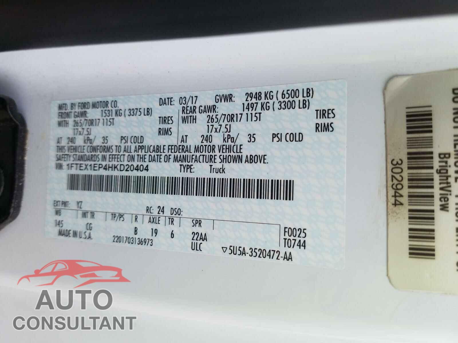 FORD F150 2017 - 1FTEX1EP4HKD20404