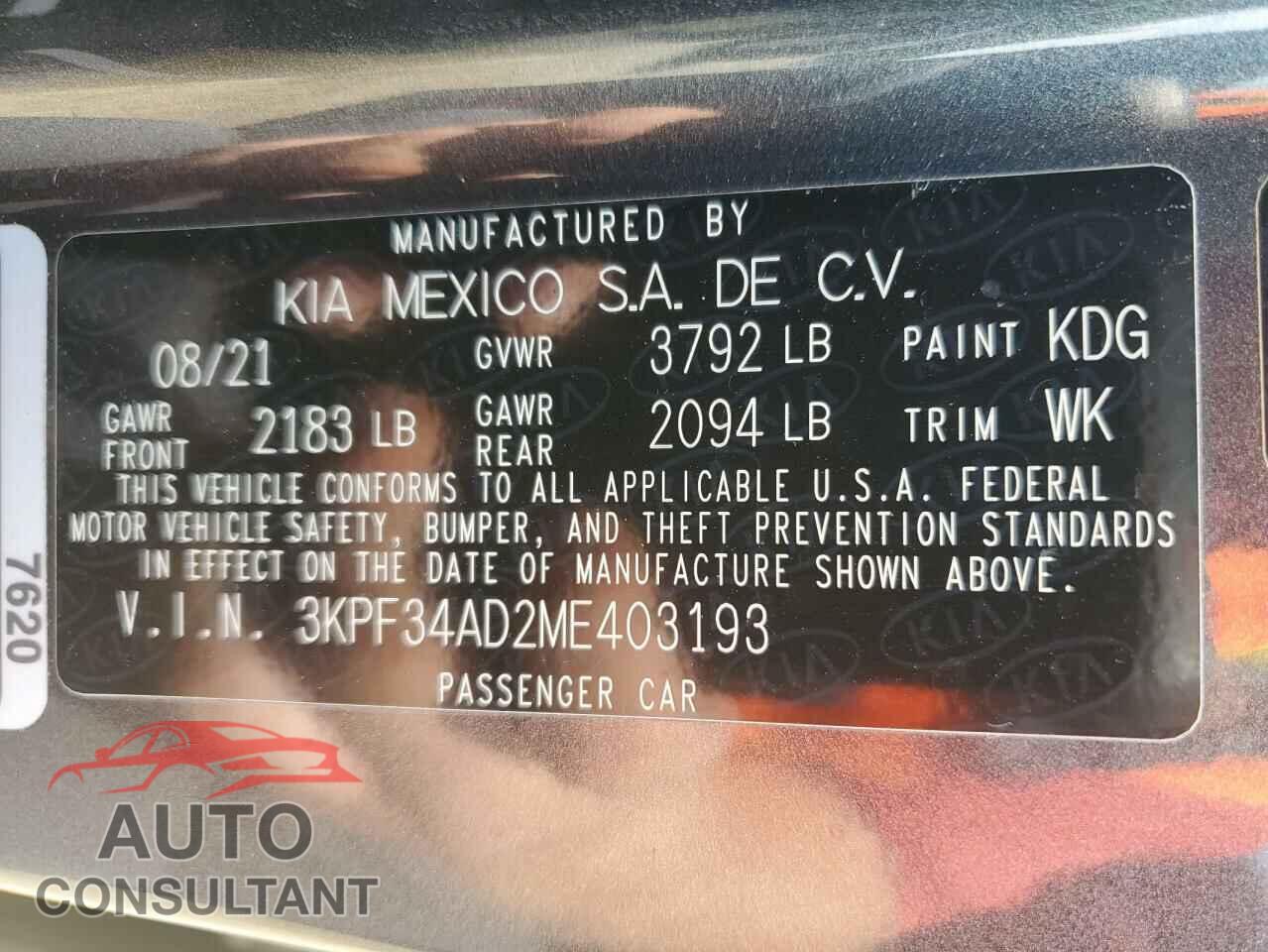 KIA FORTE 2021 - 3KPF34AD2ME403193