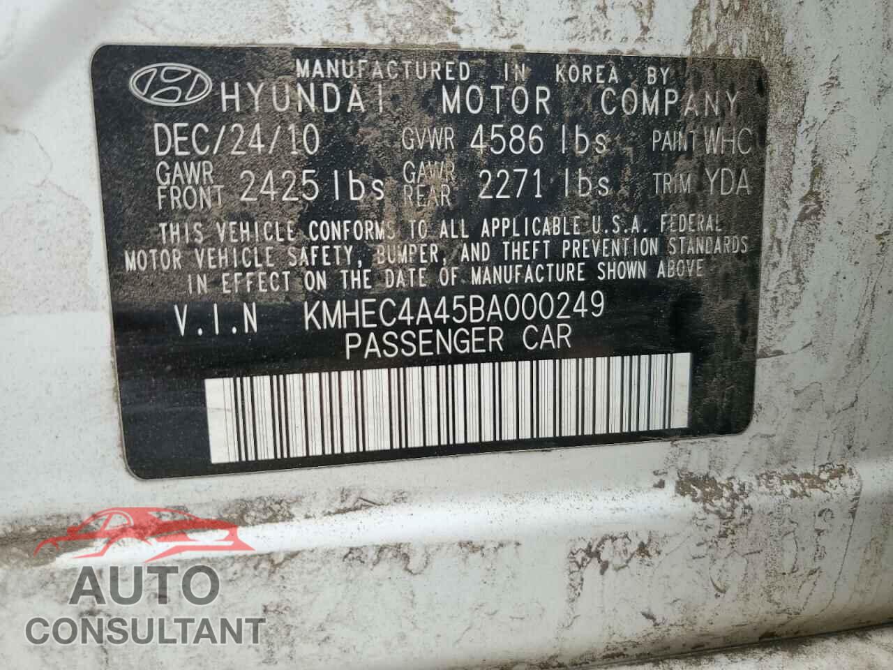 HYUNDAI SONATA 2011 - KMHEC4A45BA000249