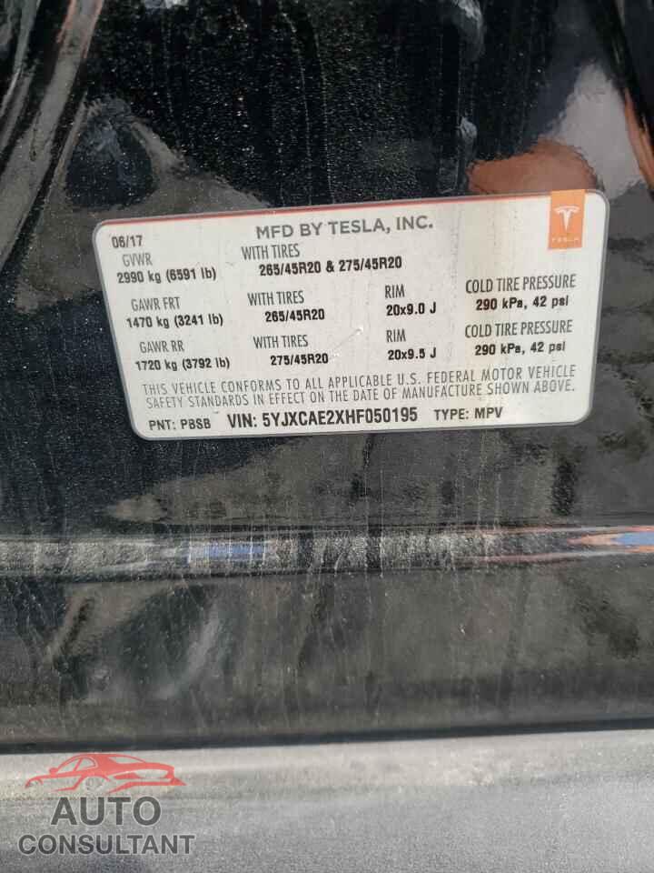 TESLA MODEL X 2017 - 5YJXCAE2XHF050195