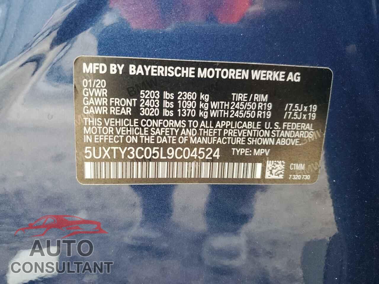 BMW X3 2020 - 5UXTY3C05L9C04524