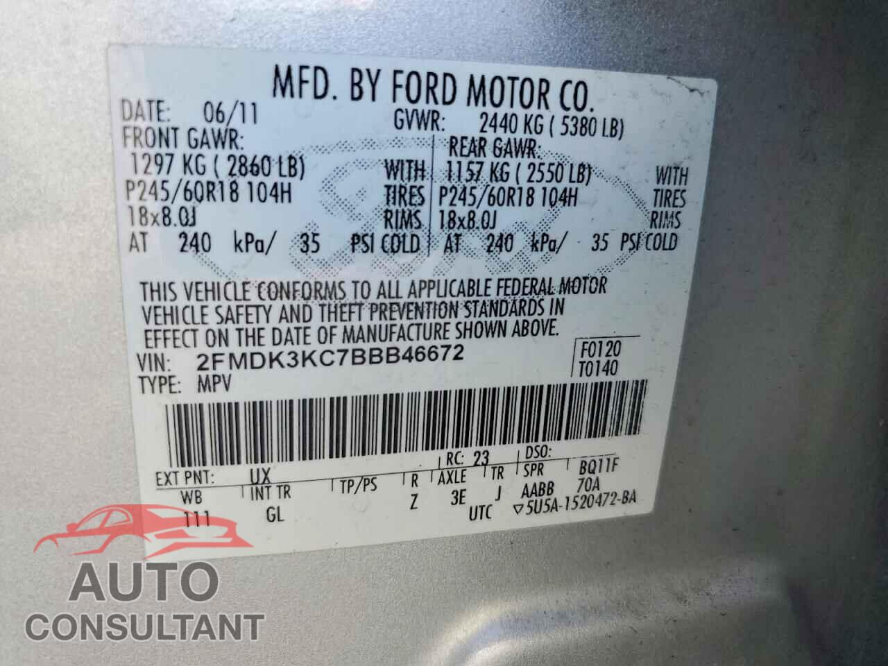 FORD EDGE 2011 - 2FMDK3KC7BBB46672