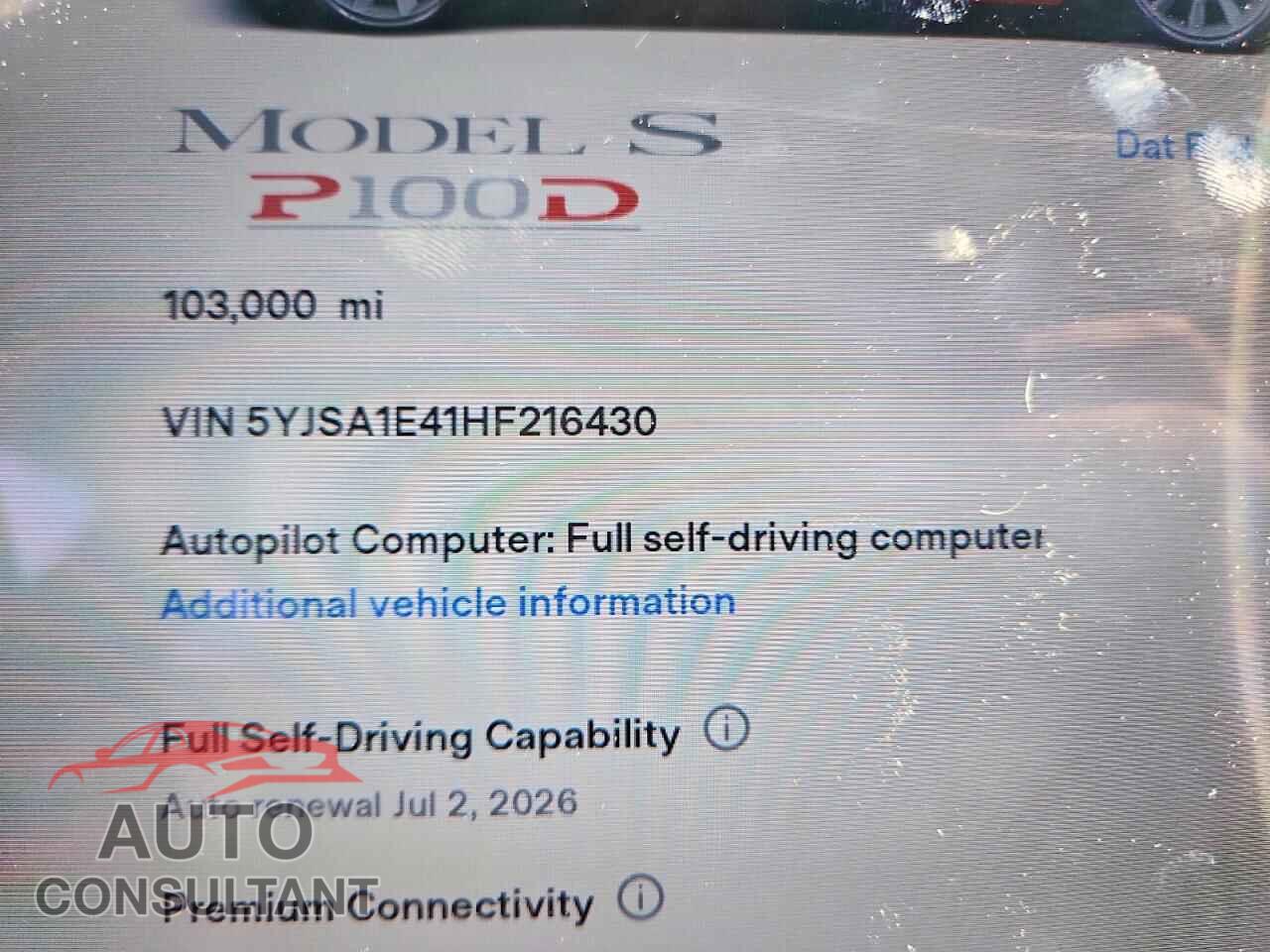 TESLA MODEL S 2017 - 5YJSA1E41HF216430