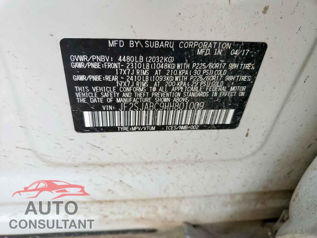 SUBARU FORESTER 2017 - JF2SJABC9HH801009
