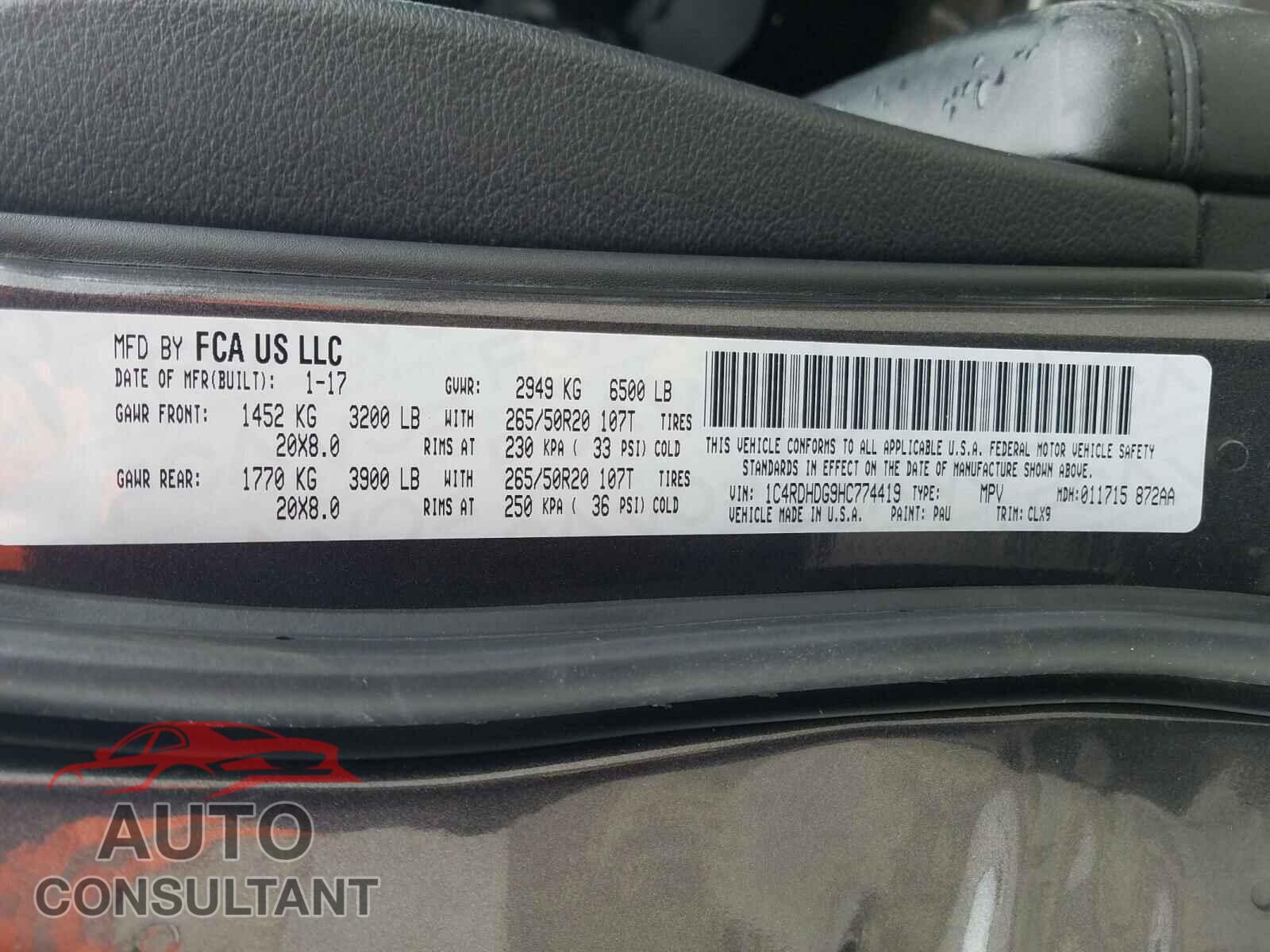DODGE DURANGO 2017 - 1C4RDHDG9HC774419