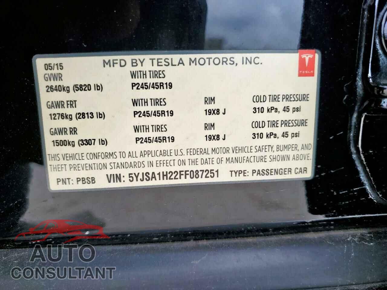 TESLA MODEL S 2015 - 5YJSA1H22FF087251