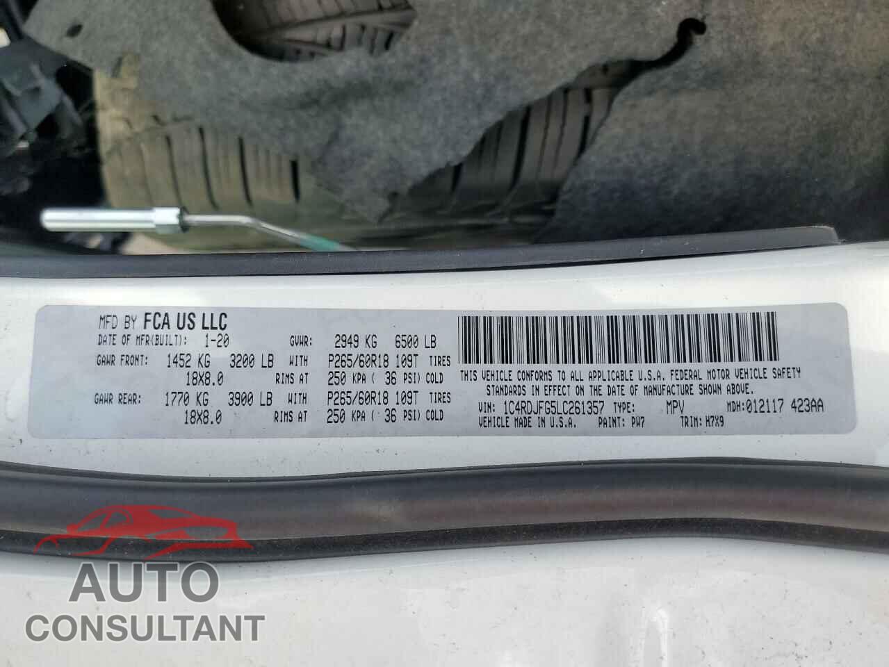 DODGE DURANGO 2020 - 1C4RDJFG5LC261357