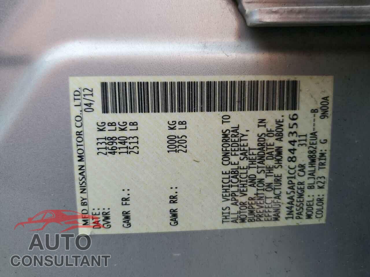 NISSAN MAXIMA 2012 - 1N4AA5AP1CC844356