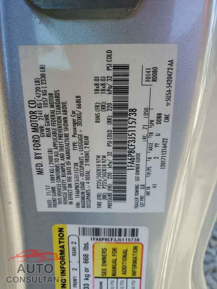 FORD MUSTANG 2018 - 1FA6P8CF3J5115738