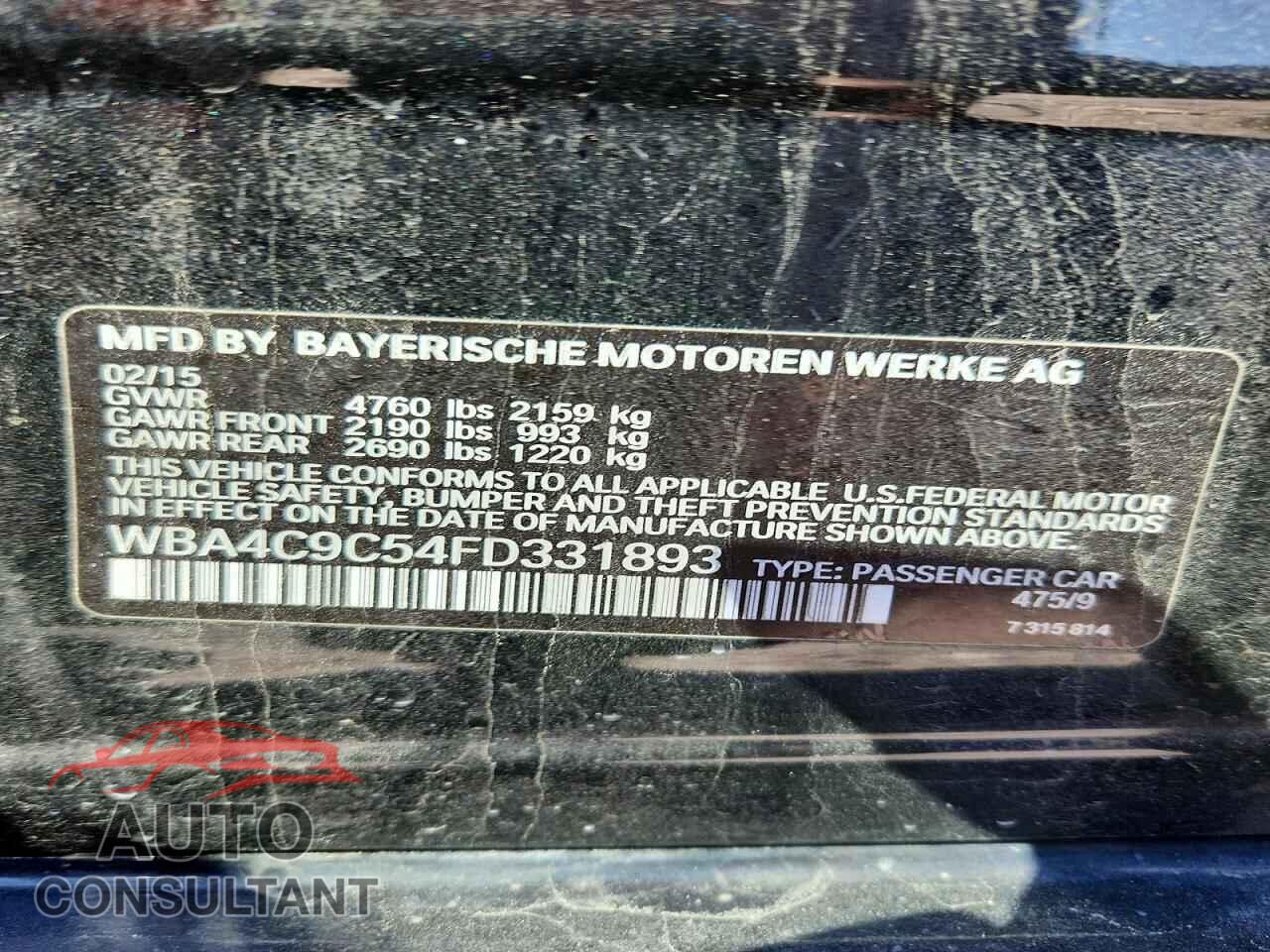 BMW 4 SERIES 2015 - WBA4C9C54FD331893