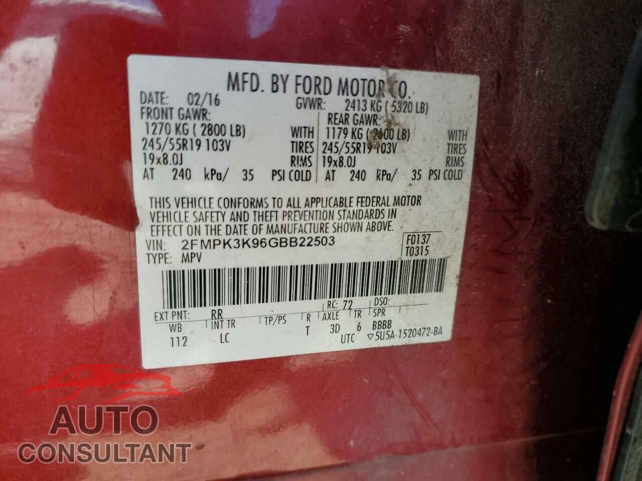 FORD EDGE 2016 - 2FMPK3K96GBB22503