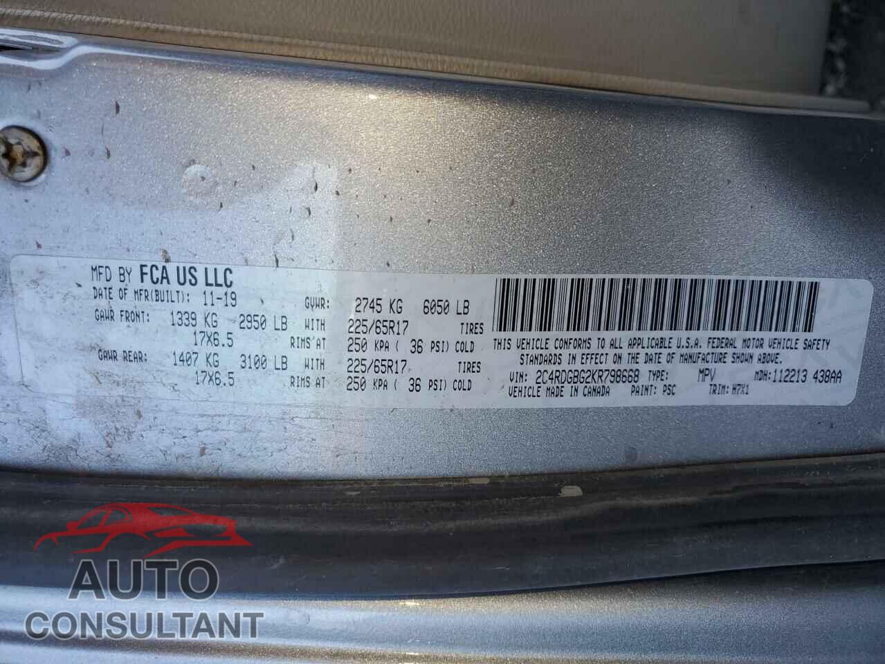 DODGE CARAVAN 2019 - 2C4RDGBG2KR798668