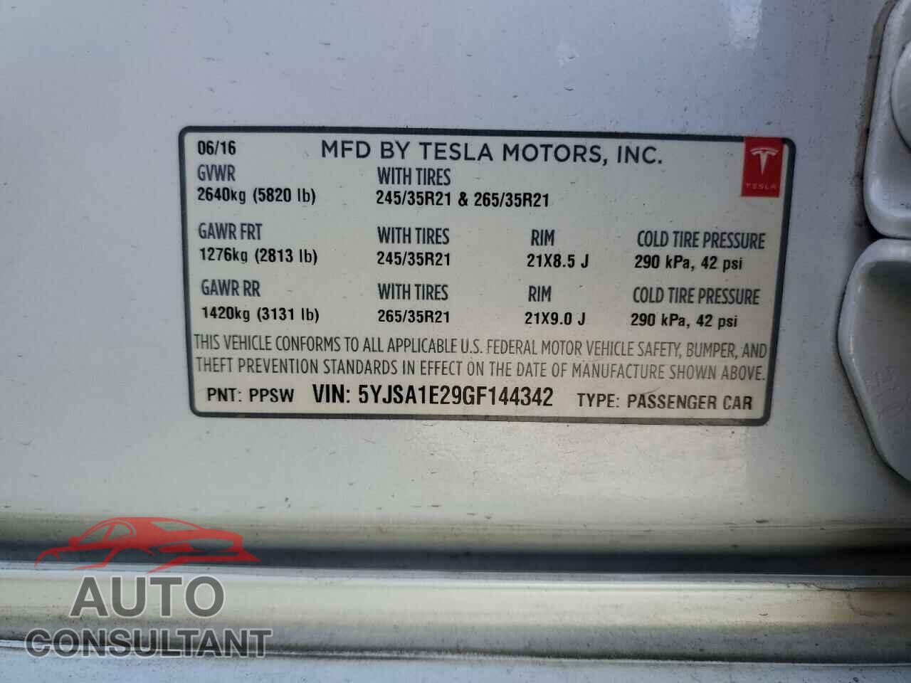 TESLA MODEL S 2016 - 5YJSA1E29GF144342
