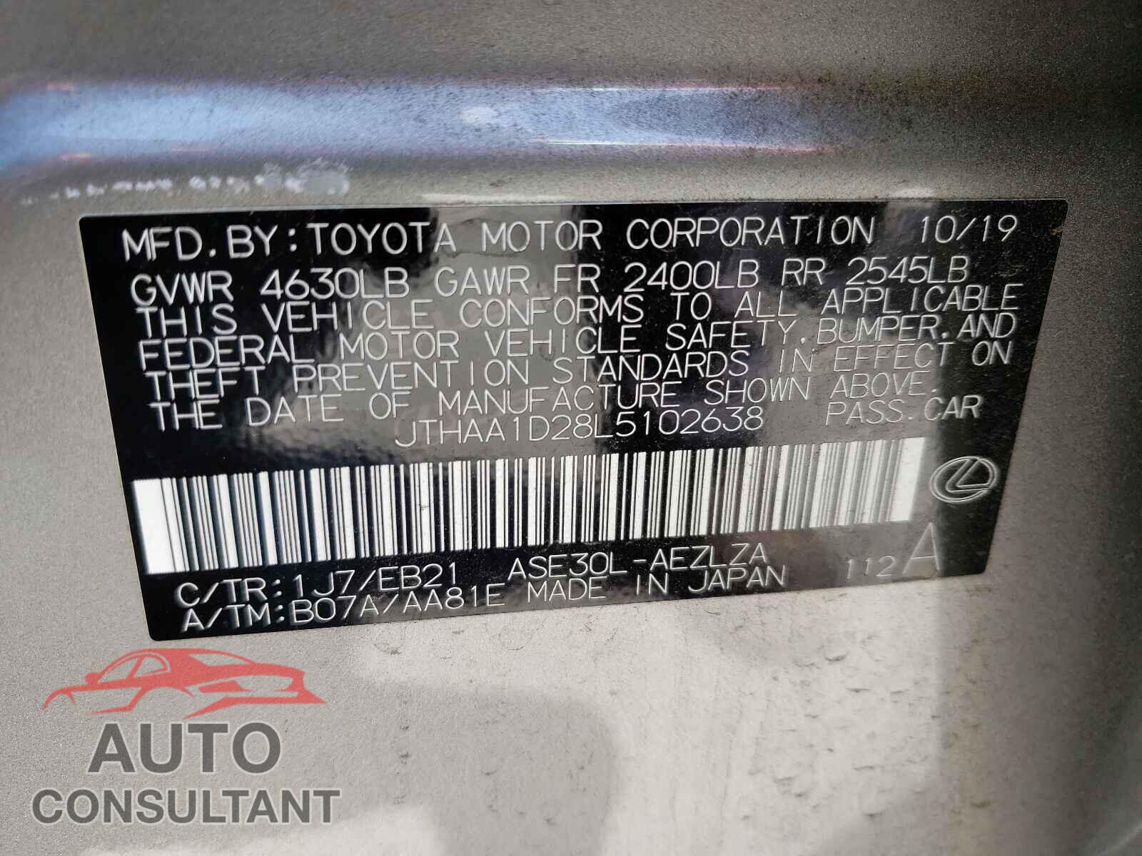 LEXUS IS 2020 - JTHAA1D28L5102638