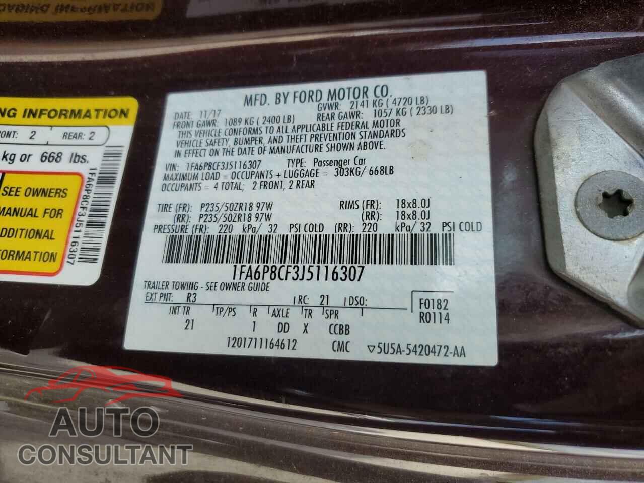 FORD MUSTANG 2018 - 1FA6P8CF3J5116307