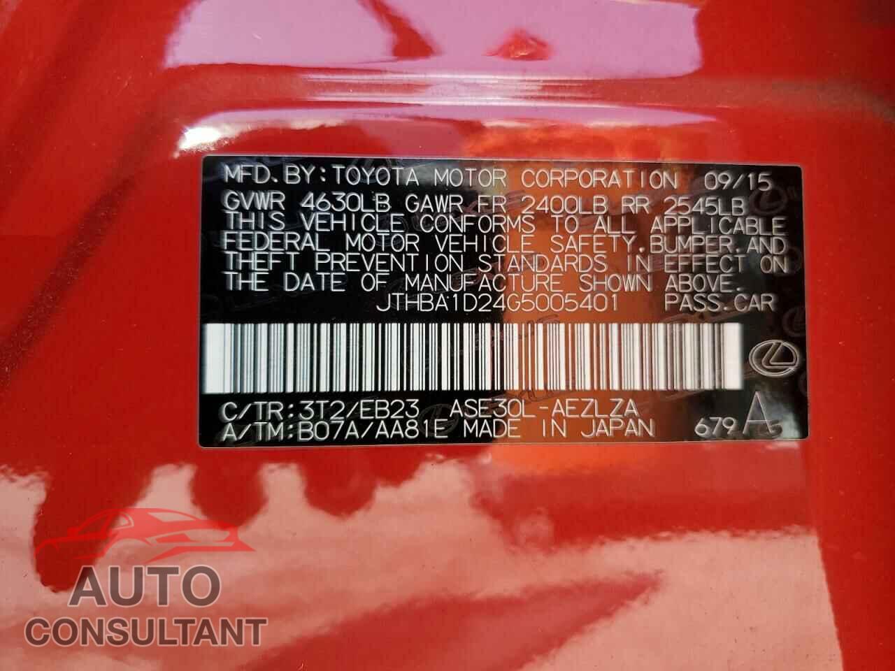 LEXUS IS 2016 - JTHBA1D24G5005401