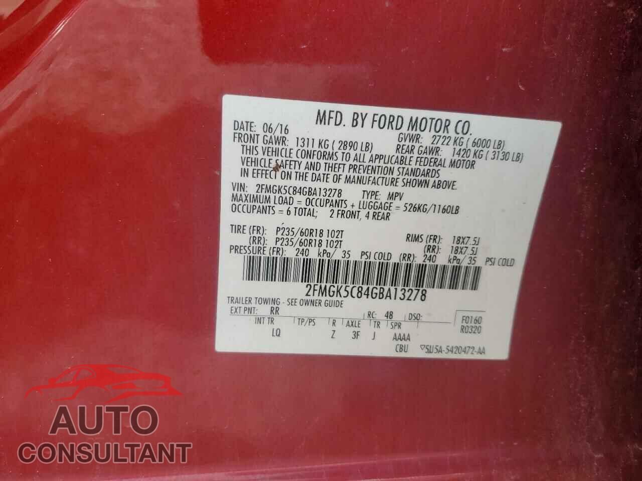 FORD FLEX 2016 - 2FMGK5C84GBA13278