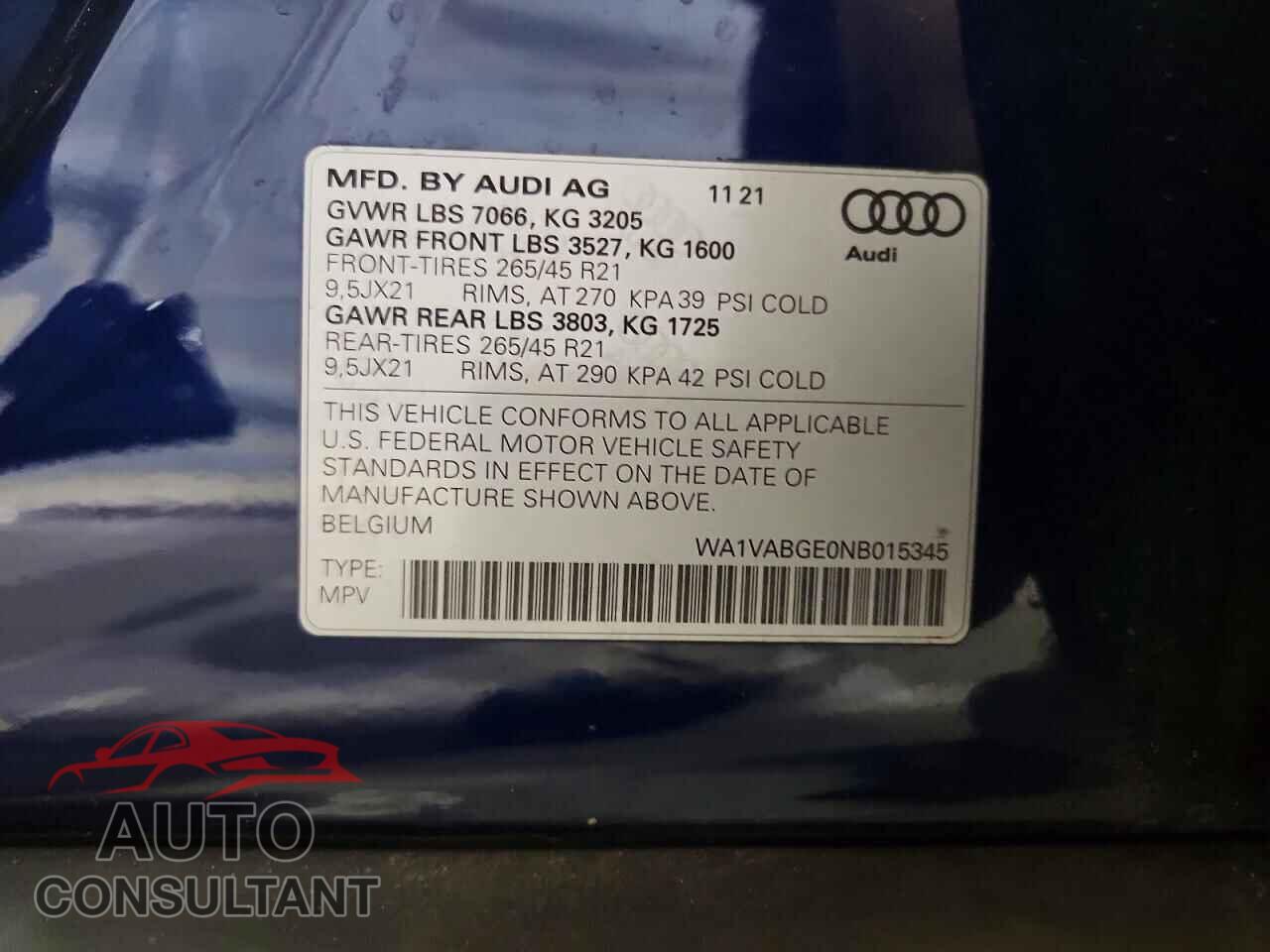 AUDI E-TRON 2022 - WA1VABGE0NB015345