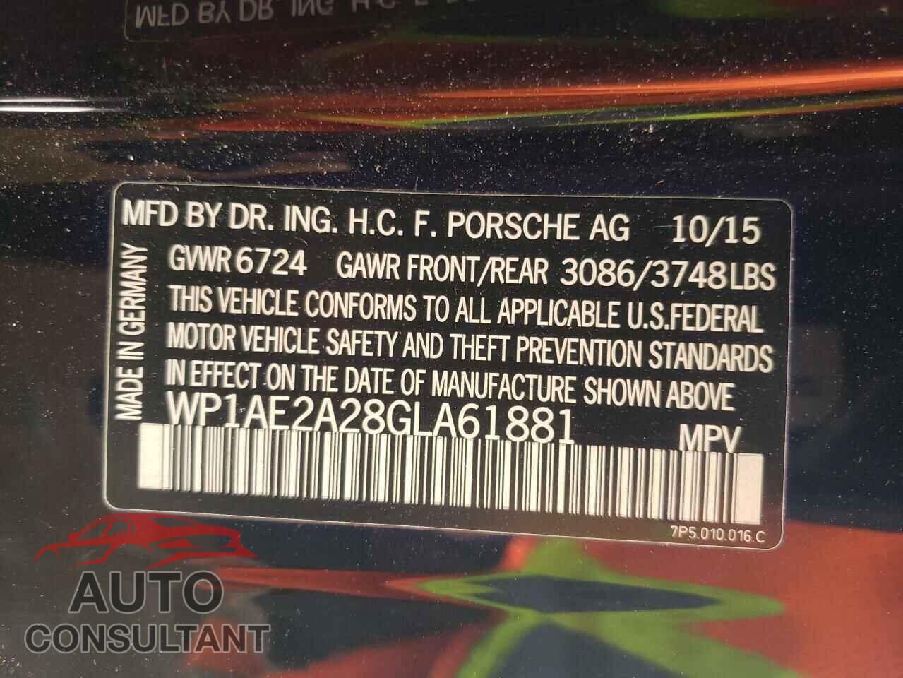 PORSCHE CAYENNE 2016 - WP1AE2A28GLA61881