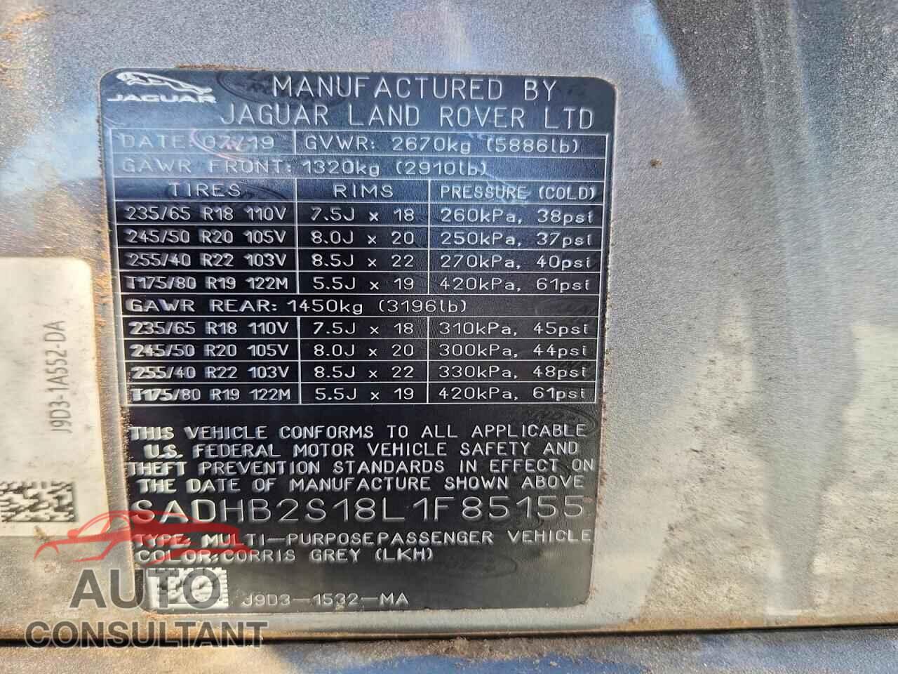 JAGUAR I-PACE 2020 - SADHB2S18L1F85155