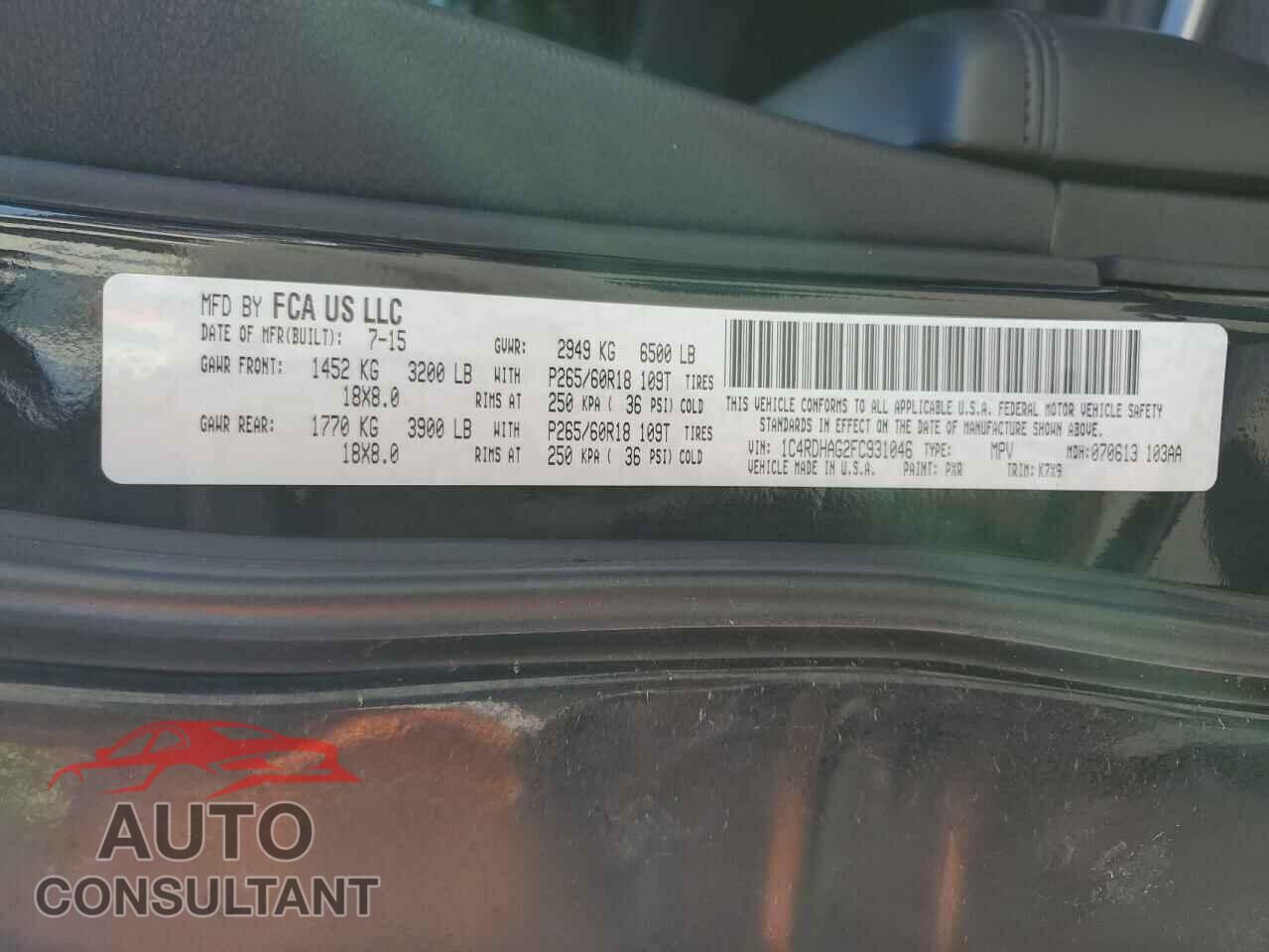DODGE DURANGO 2015 - 1C4RDHAG2FC931046