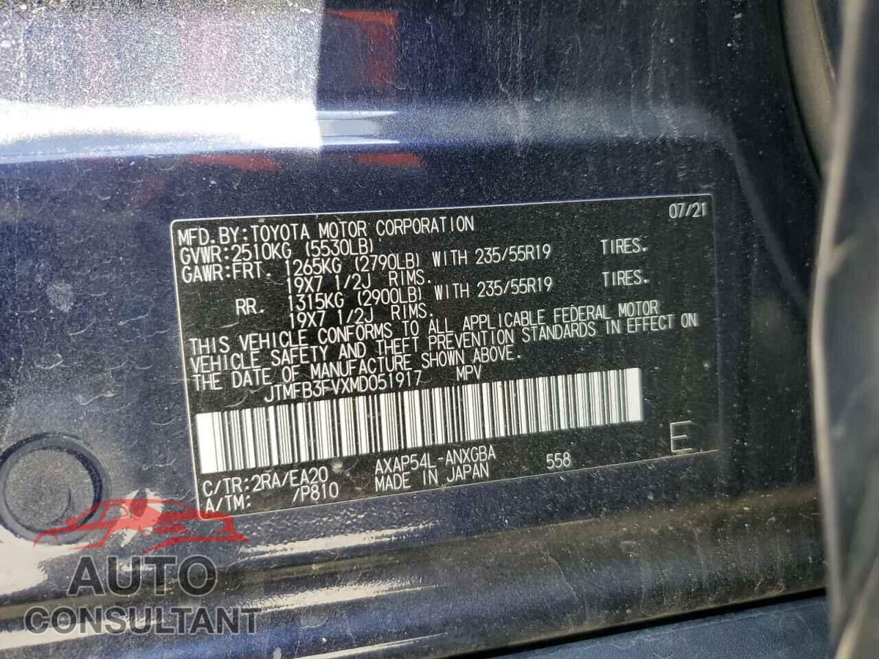 TOYOTA RAV4 2021 - JTMFB3FVXMD051917