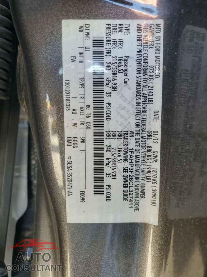 FORD FOCUS 2012 - 1FAHP3F28CL327411