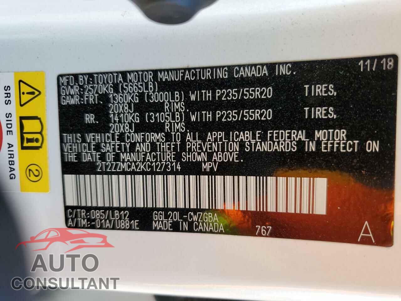 LEXUS RX350 2019 - 2T2ZZMCA2KC127314