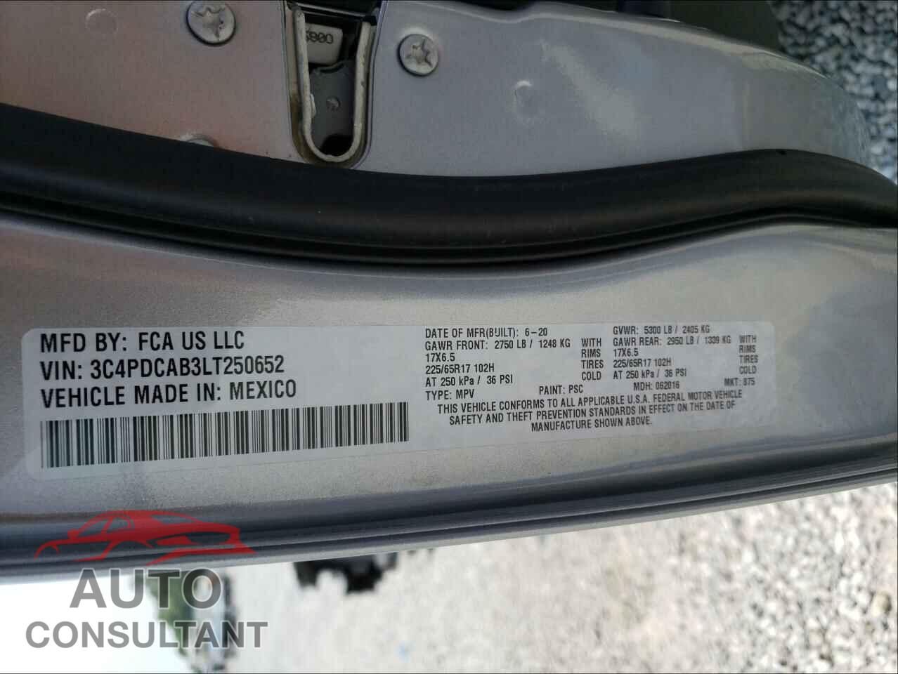 DODGE JOURNEY 2020 - 3C4PDCAB3LT250652