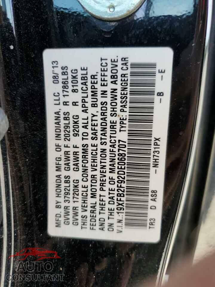 HONDA CIVIC 2013 - 19XFB2F92DE068707