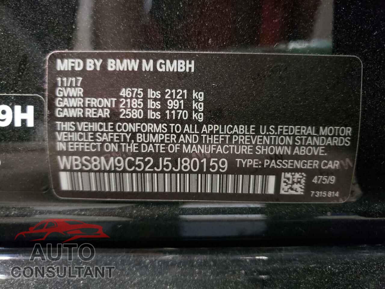 BMW M3 2018 - WBS8M9C52J5J80159