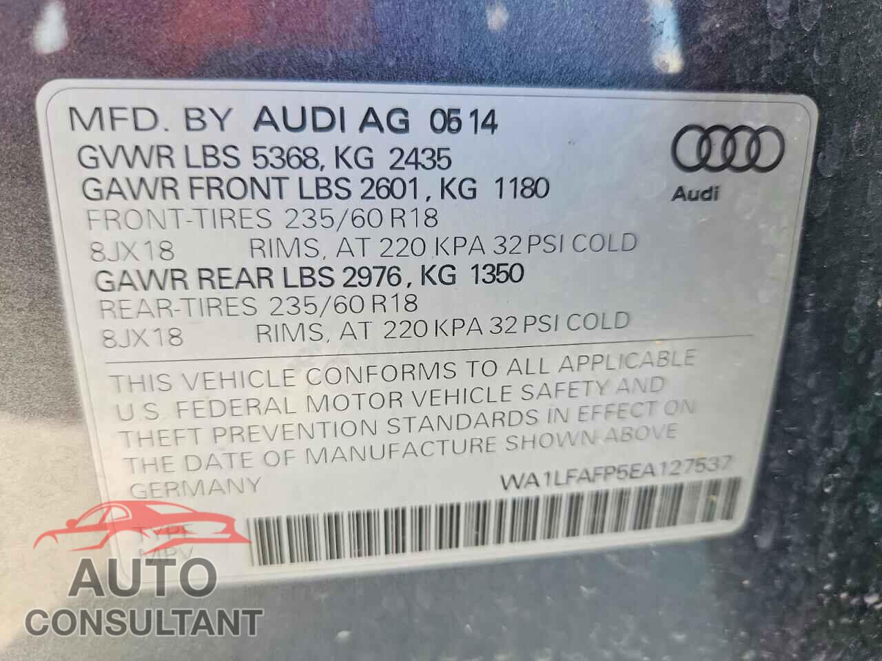 AUDI Q5 2014 - WA1LFAFP5EA127537