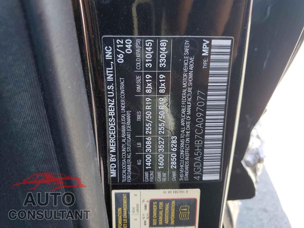 MERCEDES-BENZ M-CLASS 2012 - 4JGDA5HB7CA097077