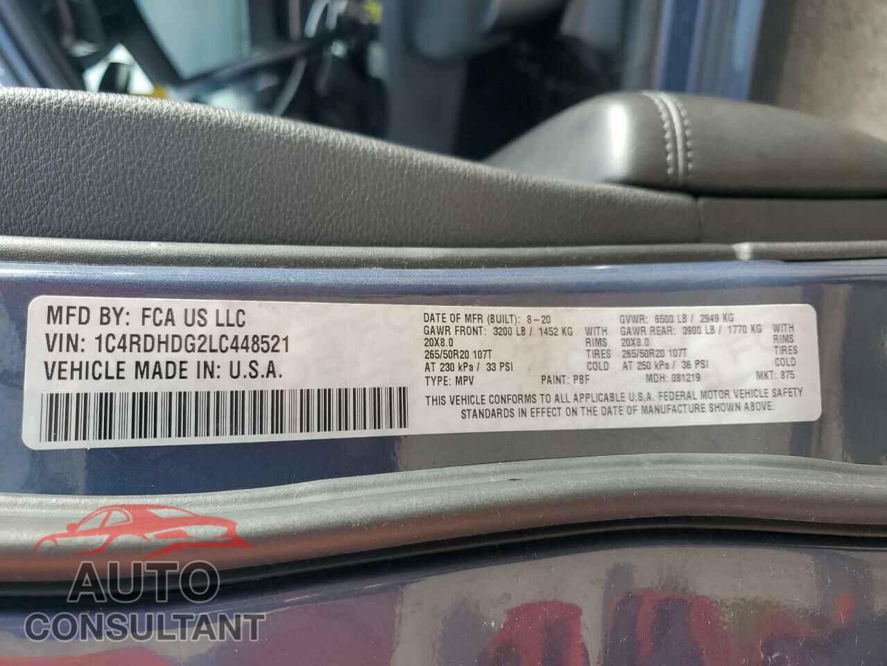 DODGE DURANGO 2020 - 1C4RDHDG2LC448521
