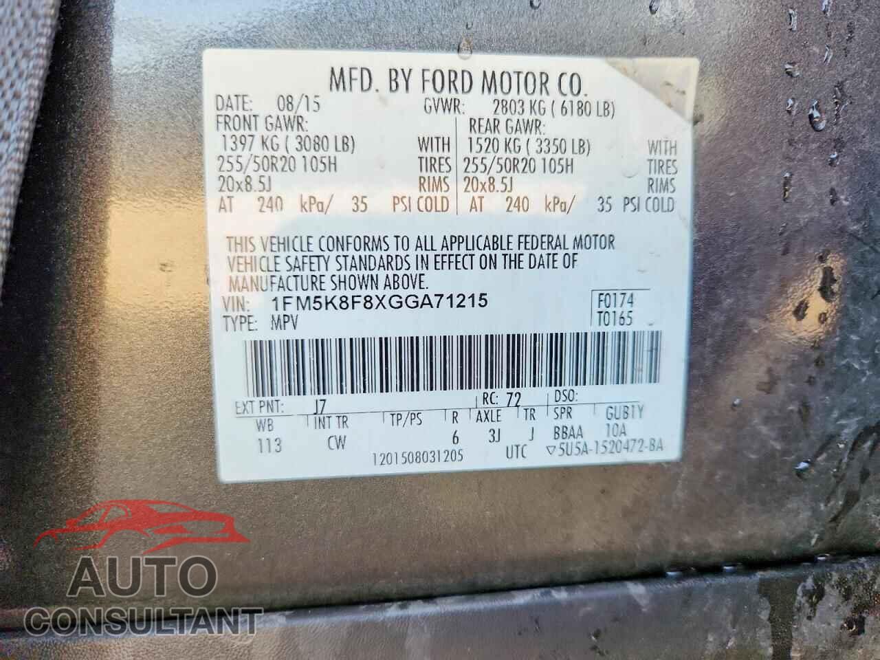 FORD EXPLORER 2016 - 1FM5K8F8XGGA71215