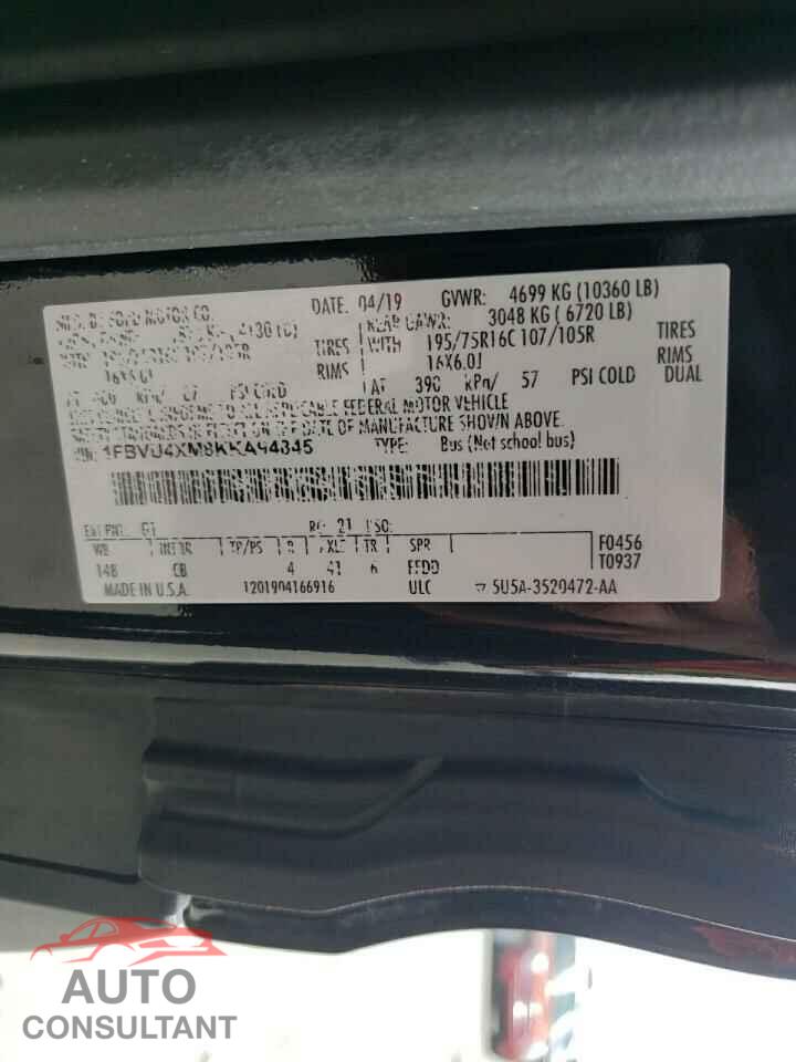 FORD TRANSIT 2019 - 1FBVU4XM8KKA94845