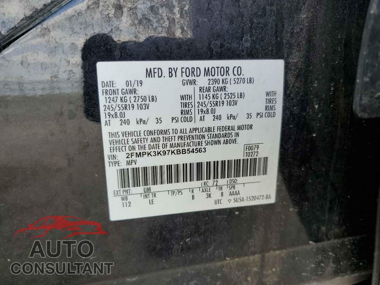 FORD EDGE 2019 - 2FMPK3K97KBB54563