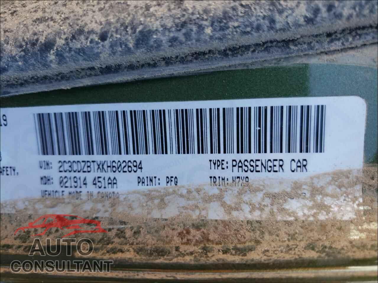 DODGE CHALLENGER 2019 - 2C3CDZBTXKH602694