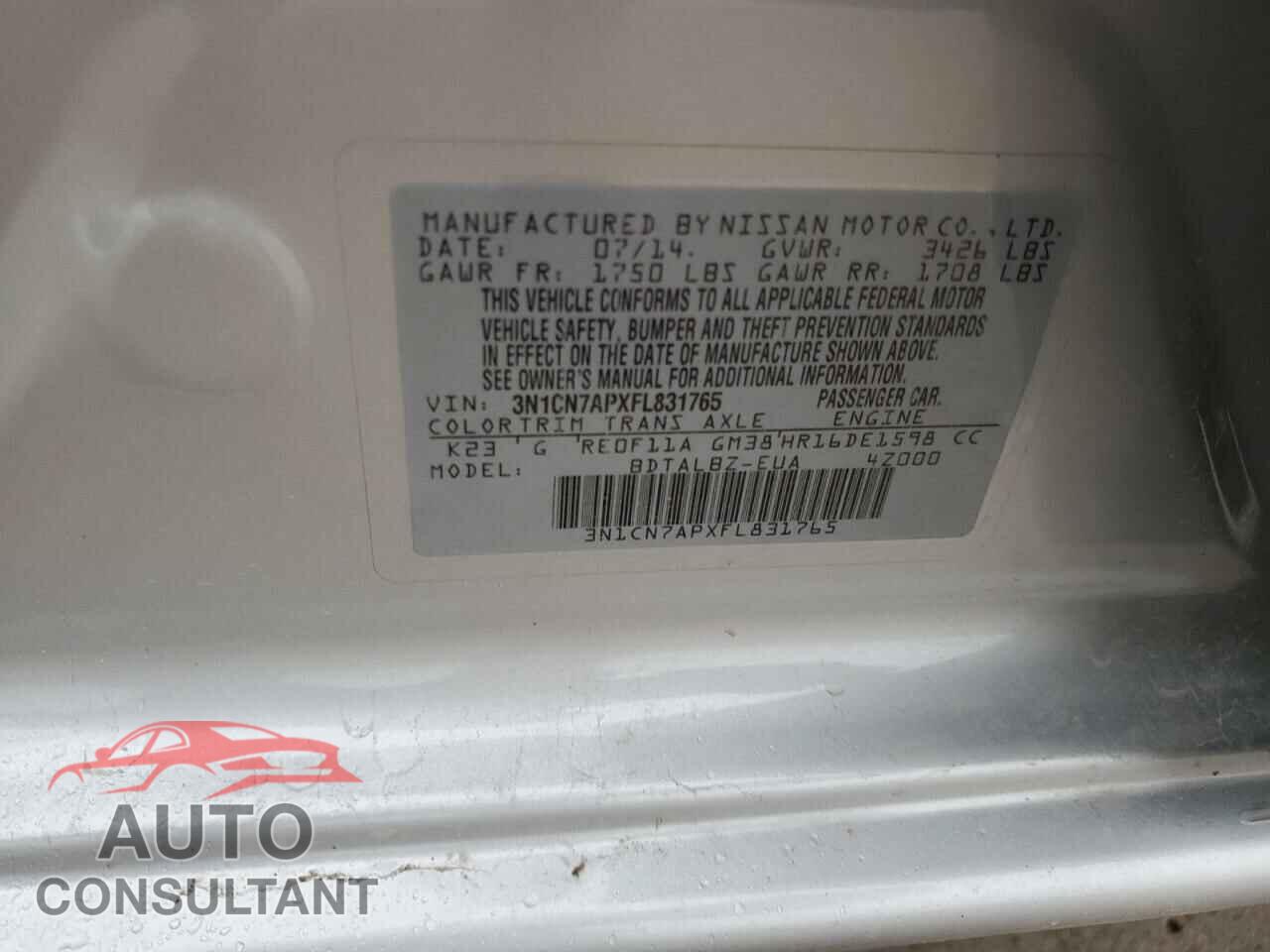 NISSAN VERSA 2015 - 3N1CN7APXFL831765