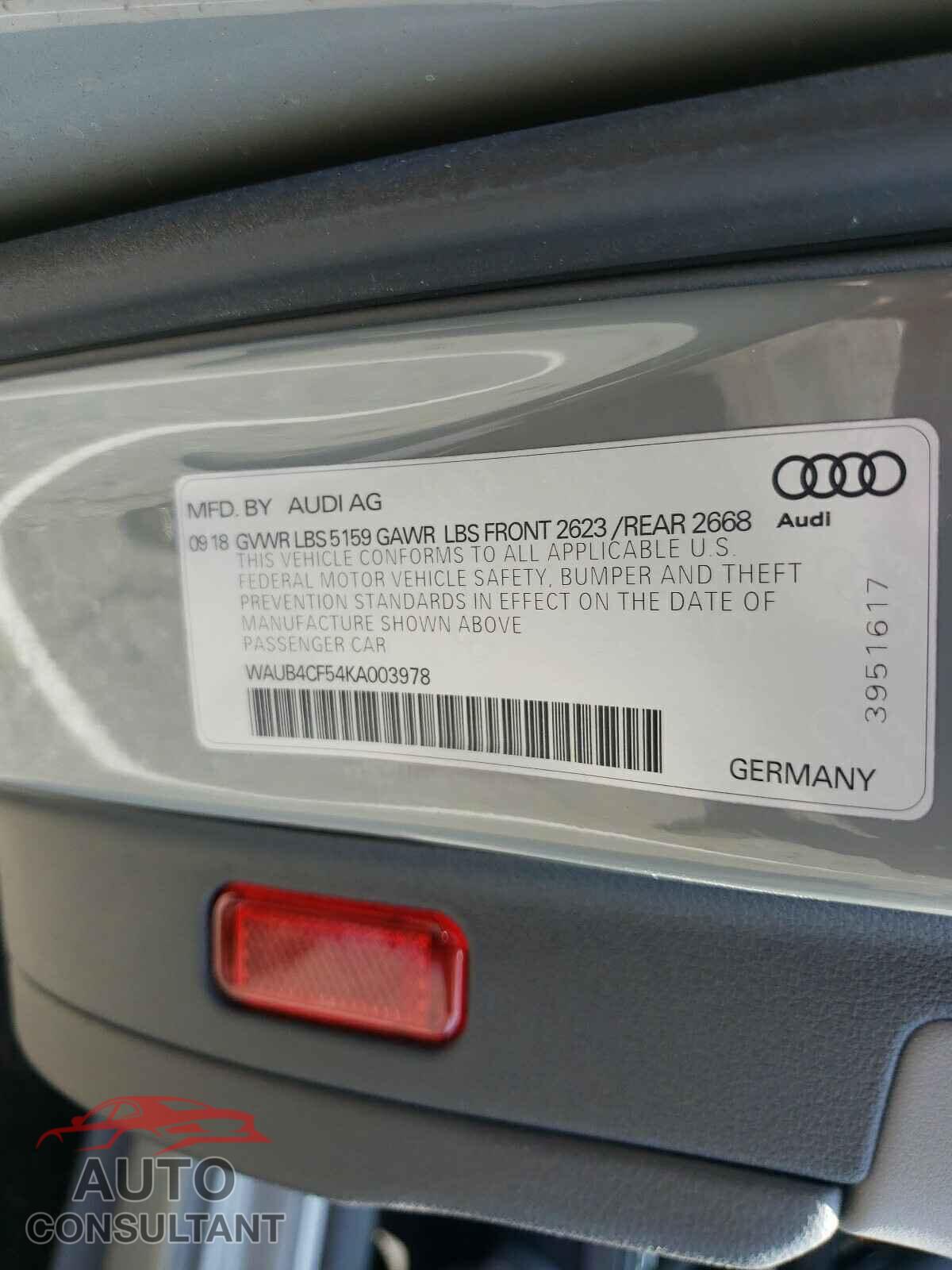 AUDI S5/RS5 2019 - WAUB4CF54KA003978