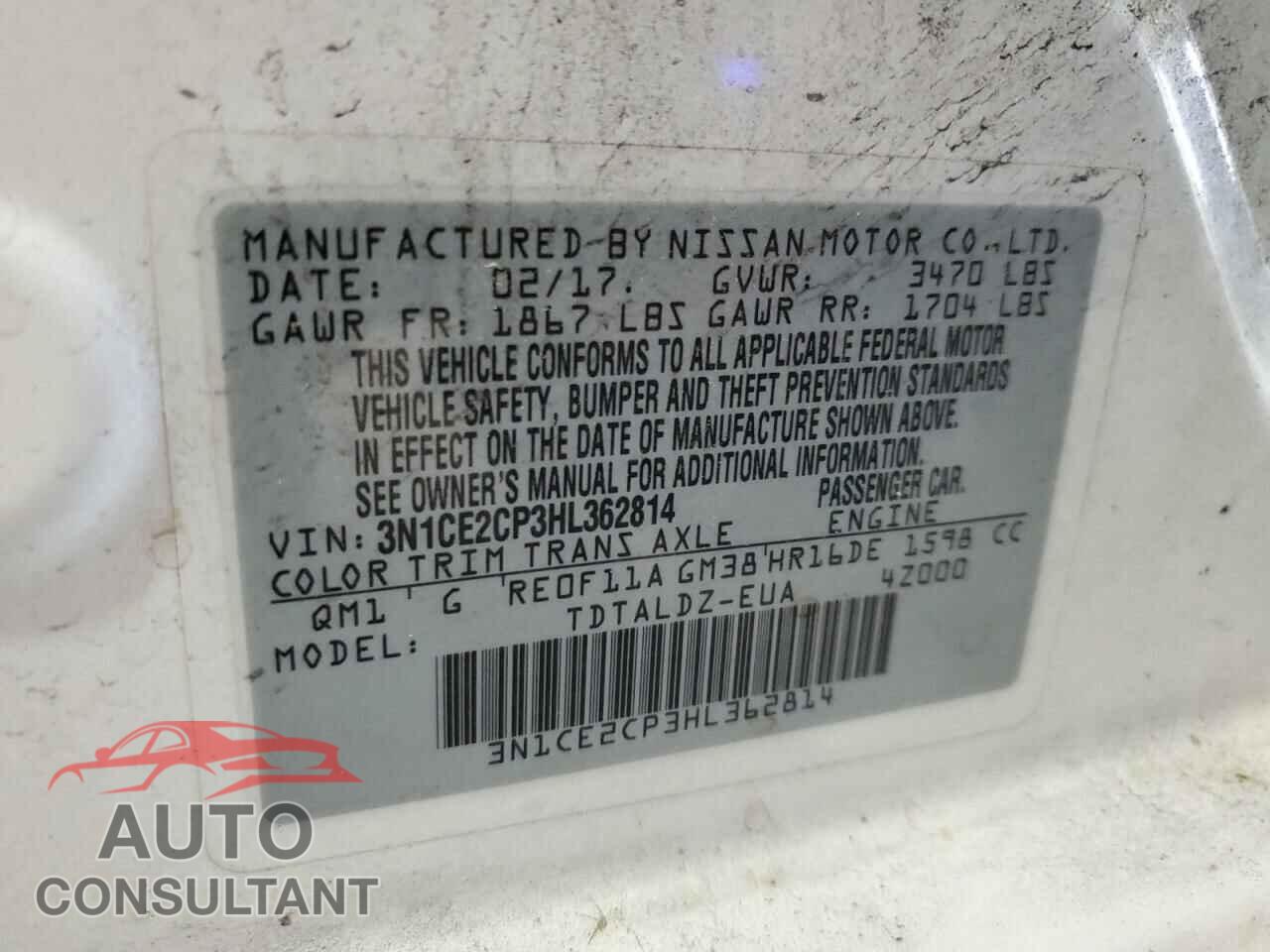 NISSAN VERSA 2017 - 3N1CE2CP3HL362814