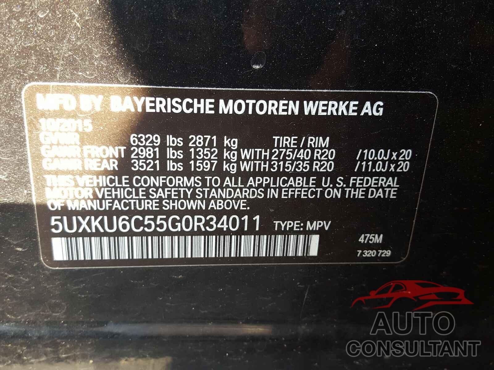 BMW X6 2016 - 5UXKU6C55G0R34011
