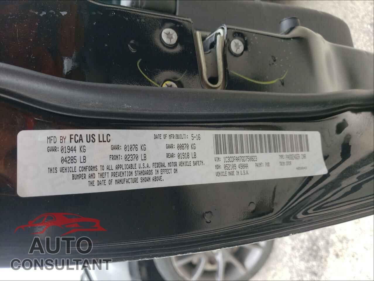 DODGE DART 2016 - 1C3CDFAA7GD750823