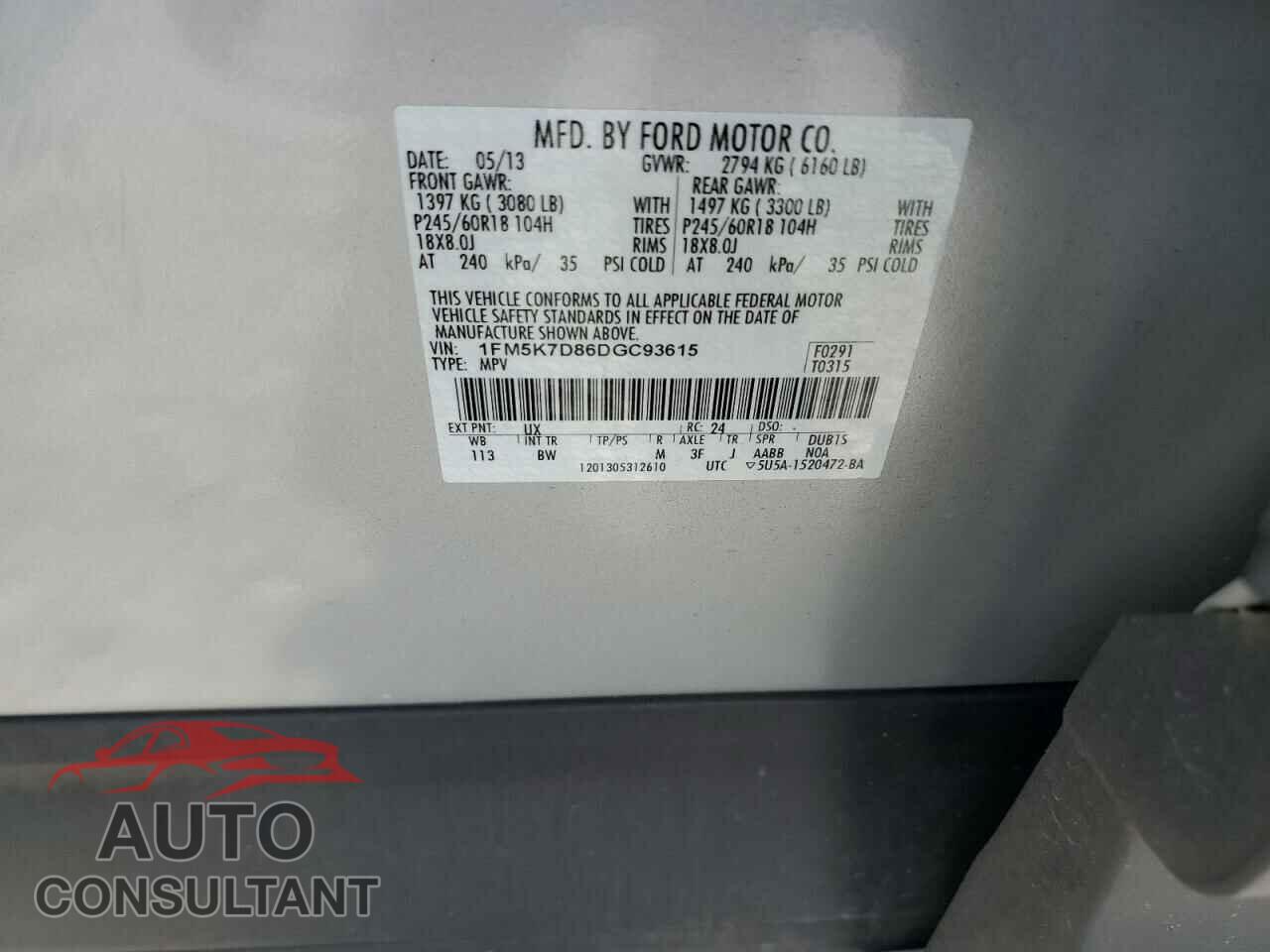 FORD EXPLORER 2013 - 1FM5K7D86DGC93615