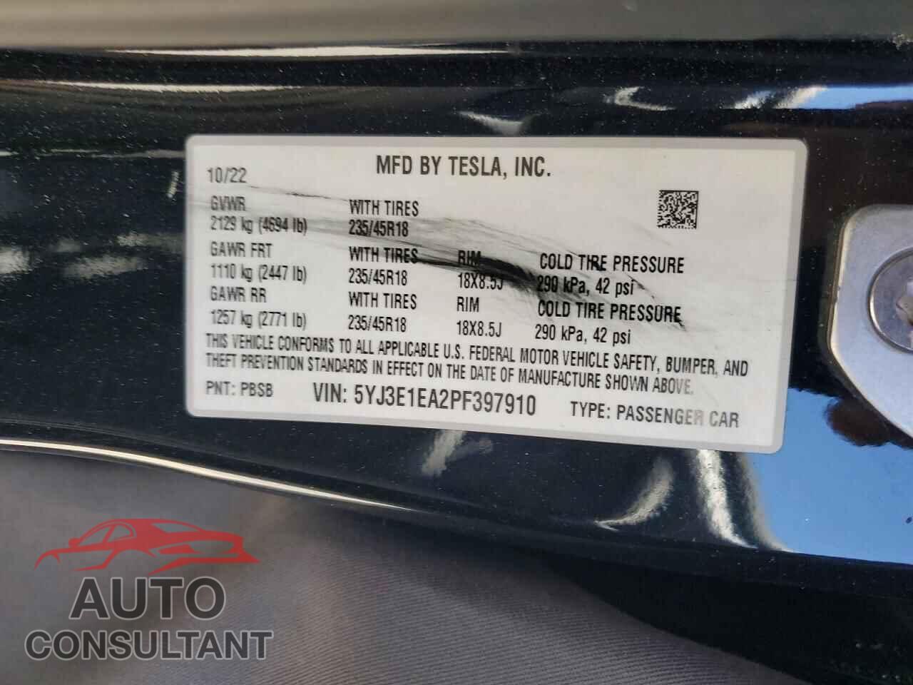 TESLA MODEL 3 2023 - 5YJ3E1EA2PF397910