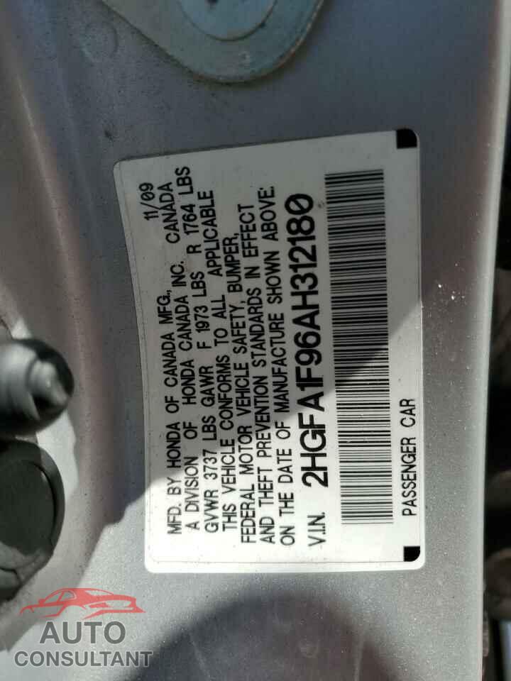 HONDA CIVIC 2010 - 2HGFA1F96AH312180