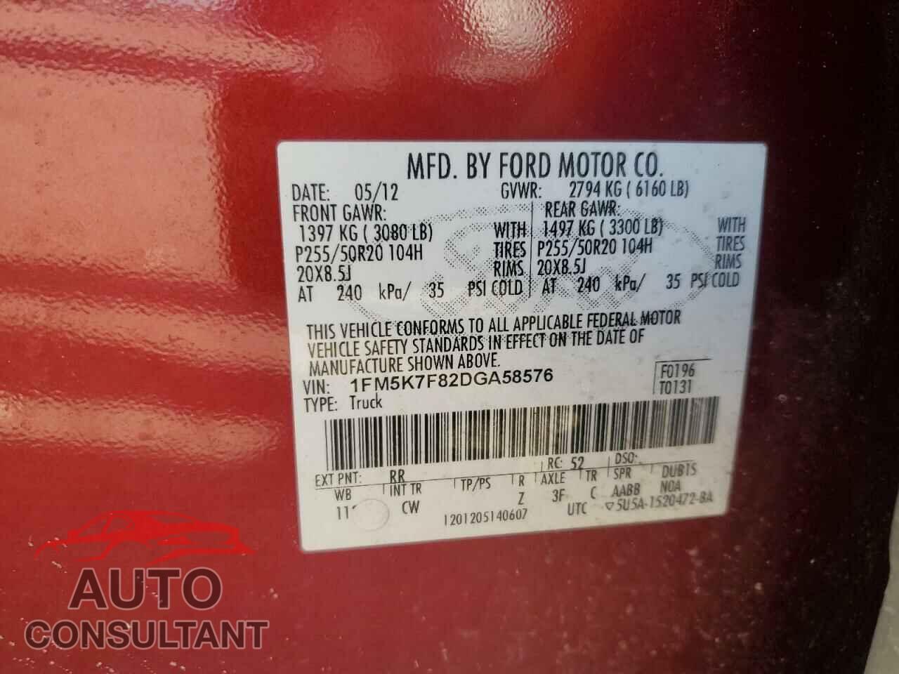 FORD EXPLORER 2013 - 1FM5K7F82DGA58576