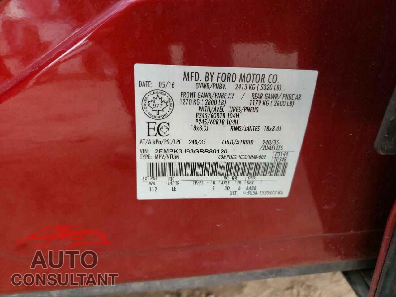 FORD EDGE 2016 - 2FMPK3J93GBB80120